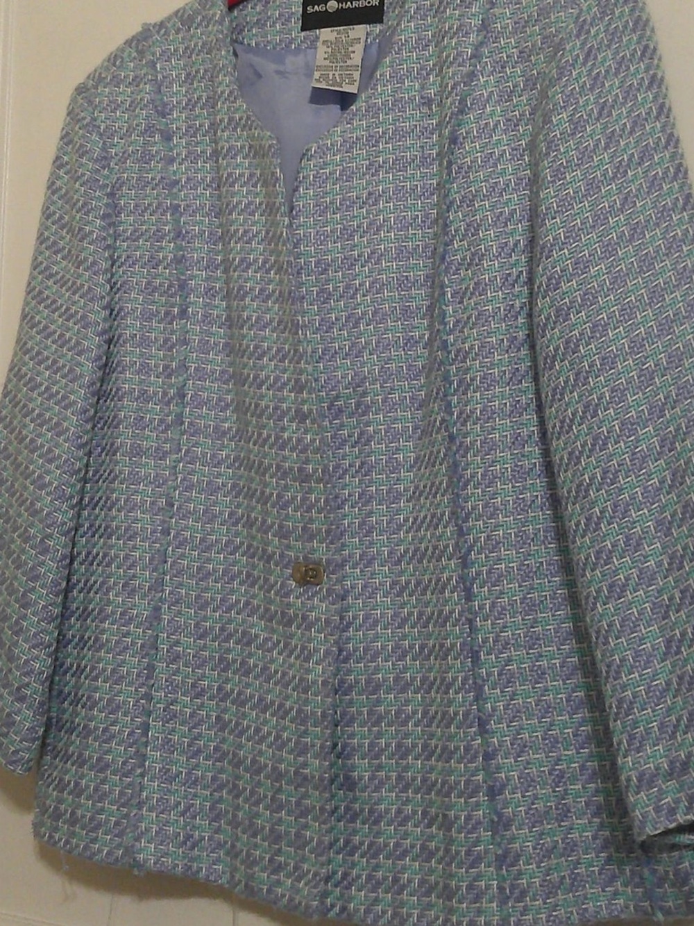 Sag Harbor Pastel Tweed Collarless Blazer in Lavender and Light Blue